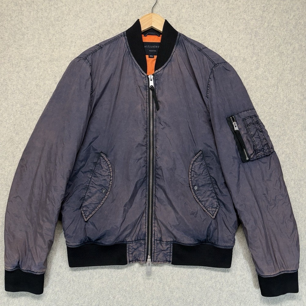 AllSaints Fulton Bomber Jacket Gray Orange Nylon Full Zip Men's‎ Medium